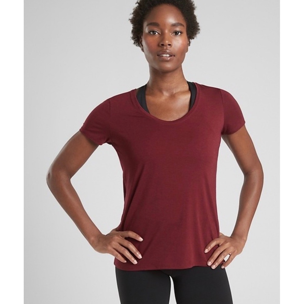 Athleta Burgundy Scoop Neck Short Sleeve Top Activewear Size M